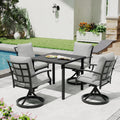 Ivyglow 5 Piece Black Metal Patio Dining Set With Square Table 4 Swivel Dining Chairs And Gray Cushions
