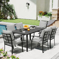 Ivyglow 7 Piece Black Metal Patio Dining Set With Rectangular Table And Gray Cushions