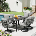 Ivyglow 7 Piece Black Metal Patio Dining Set With Rectangular Table 6 Swivel Dining Chairs And Gray Cushions