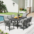 Ivyglow 9 Piece Black Metal Patio Dining Set With Rectangular Table And Gray Cushions