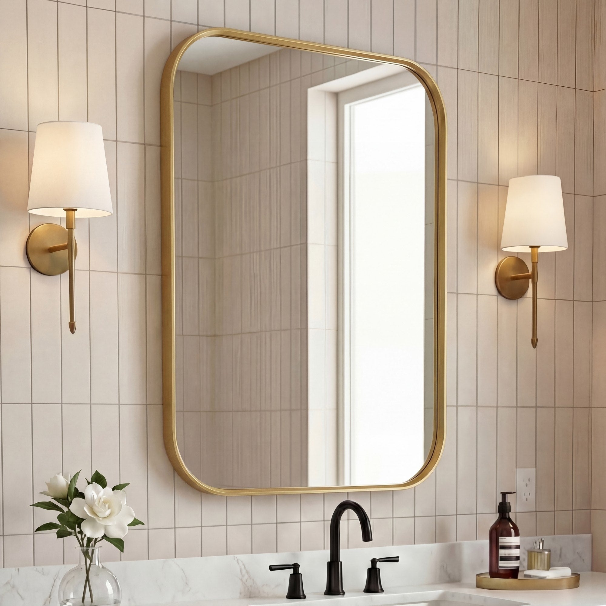 Jonathan Y Aleria Rounded Rectangular Metal Framed Wall Mounted Mirror 36 H X 24 W X 1.5 D