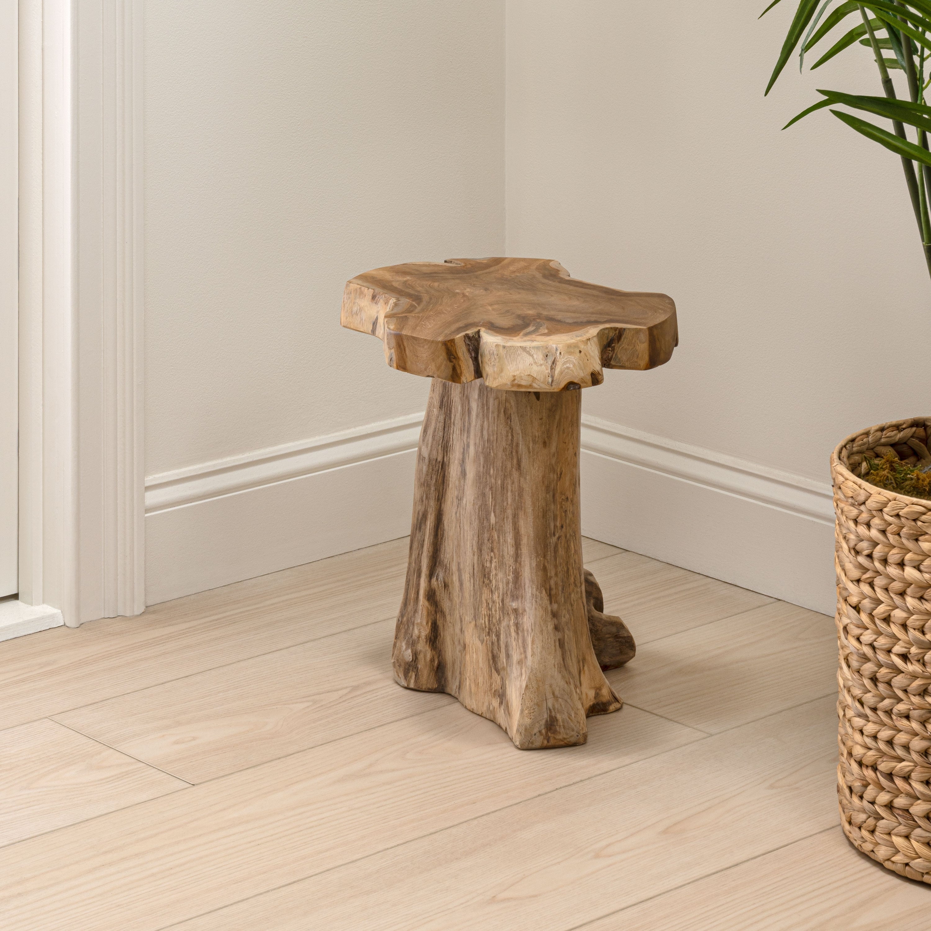 Jonathan Y Amara Rustic Modern Handcrafted Live Edge Solid Teak Wood Stump Stool
