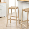 Jonathan Y Armati Coastal Casual Handcrafted Teak Wood Backless Indoor Outdoor Bar Stool With Synthetic Woven Seat