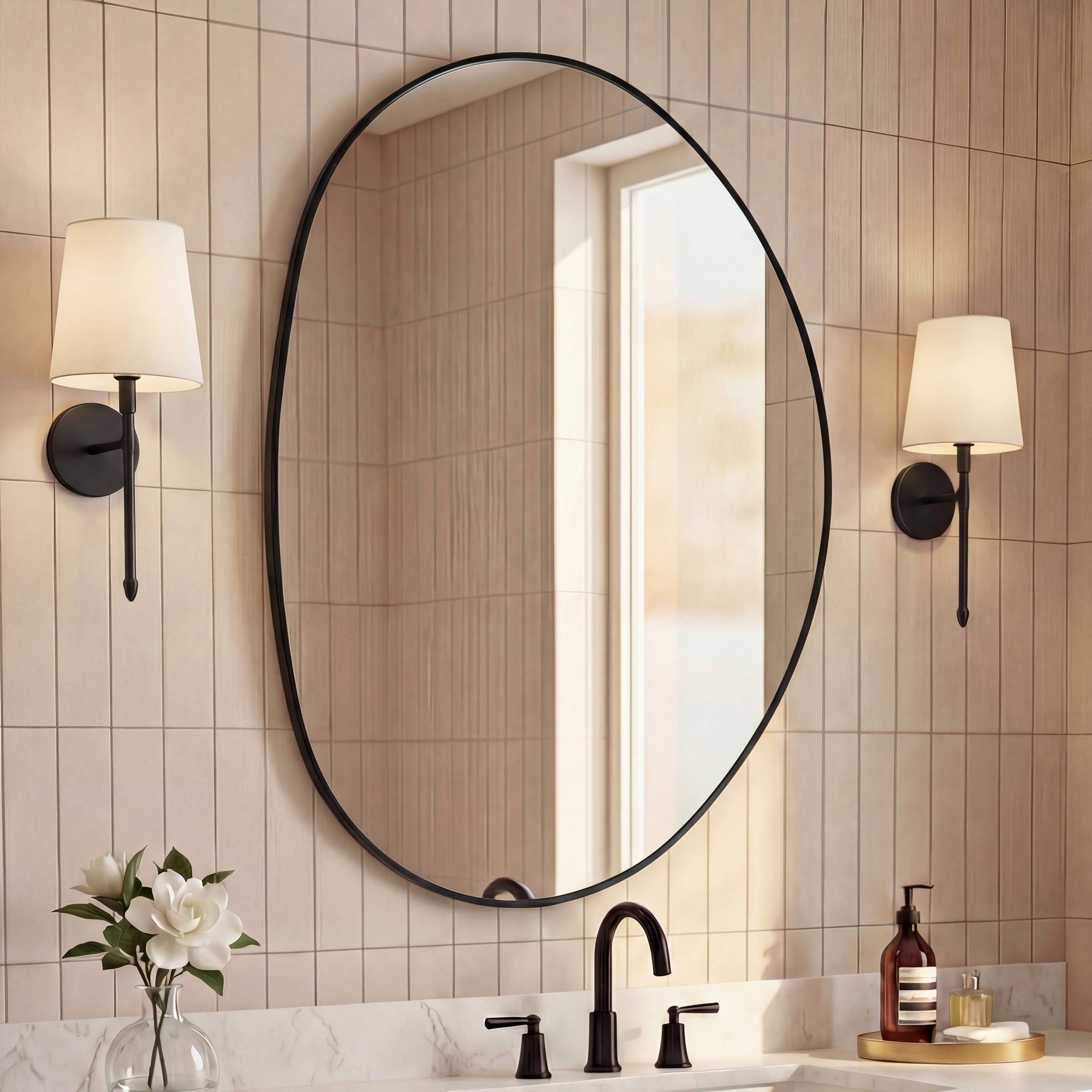 Jonathan Y Aurelia Medium Irregular Oval Metal Framed Wall Mounted Mirror 36 H X 24 W X 1.08 D