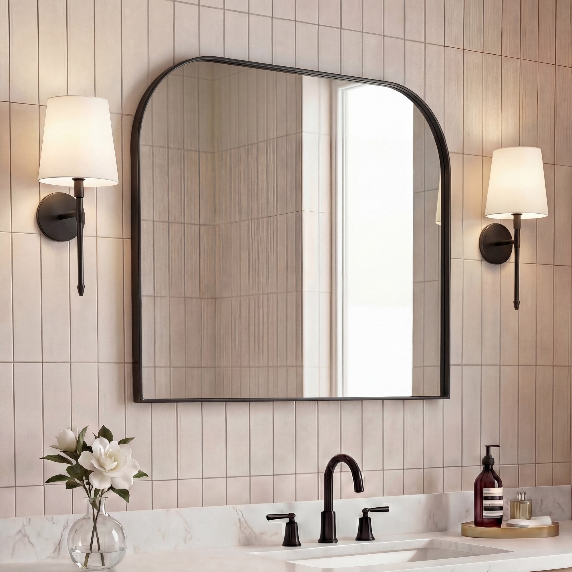 Jonathan Y Aveline Large Top Arched Rectangular Metal Framed Wall Mounted Mirror 32 H X 38 W X 1.11 D