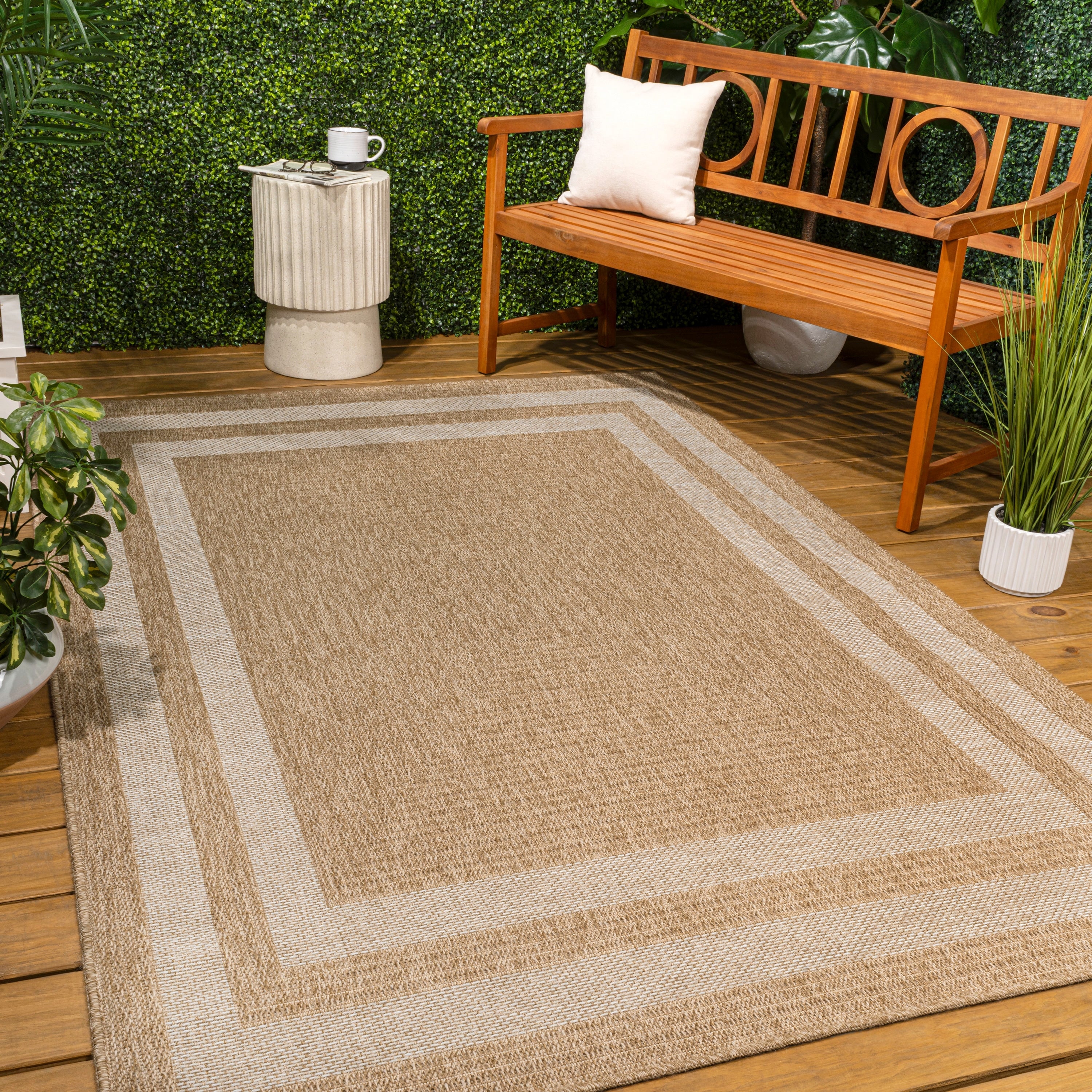 Jonathan Y Frenzy Easy Jute Minimalist Boho Inset Border Indoor Outdoor Area Rug