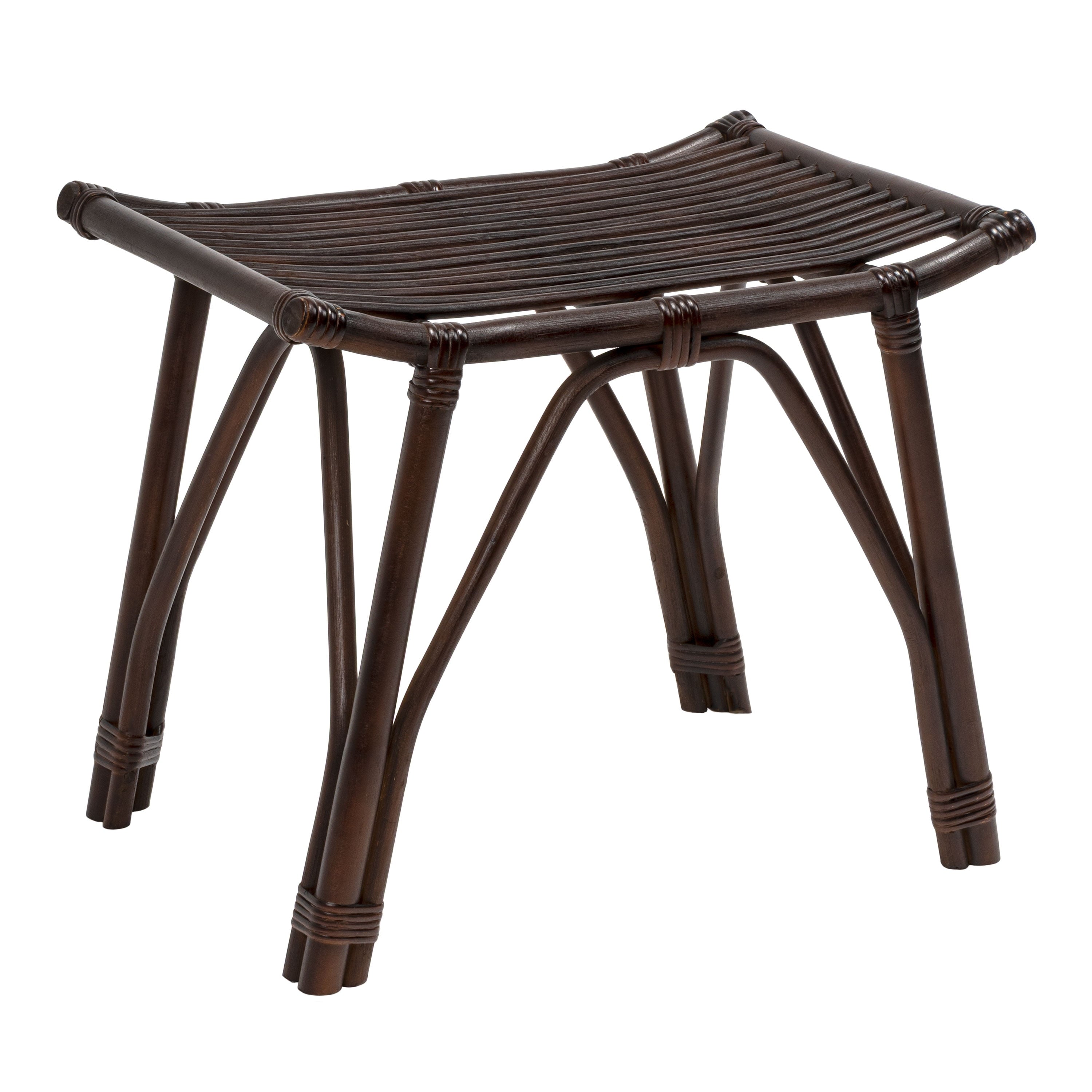 Jonathan Y Gabriel Modern Bohemian Handcrafted Rattan Teak Wood Curved Seat Accent Stool