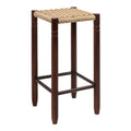 Jonathan Y Handcrafted Teak Wood Backless Indoor Outdoor Bar Stool With Synthetic Woven Rattan Seat