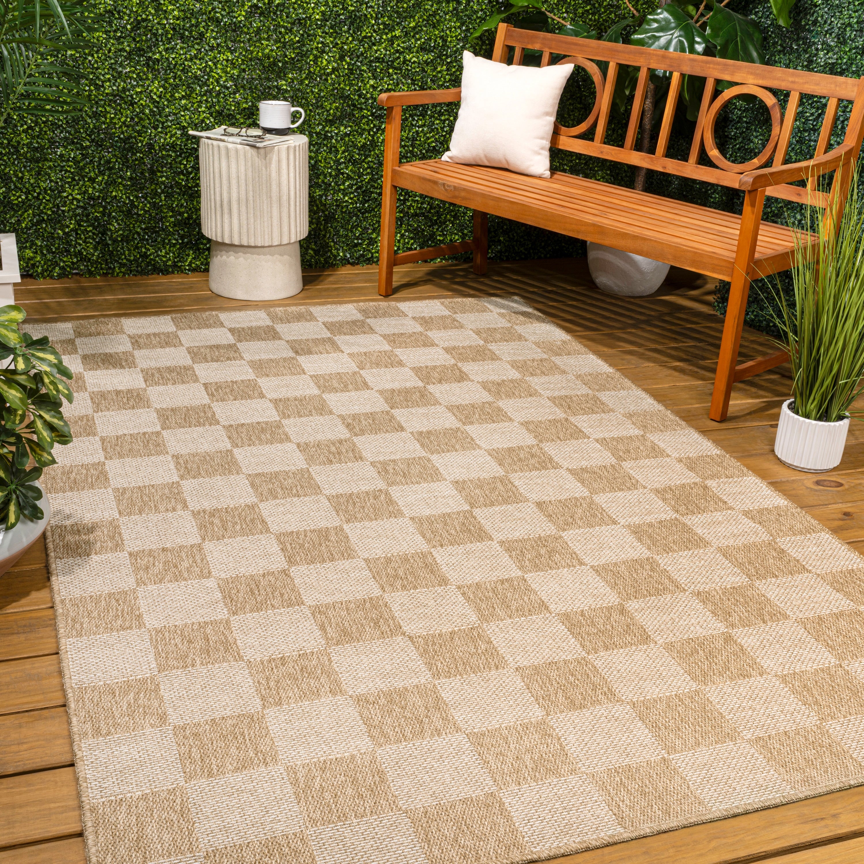 Jonathan Y Mason Easy Jute Geometric Boho Checker Weave Indoor Outdoor Area Rug