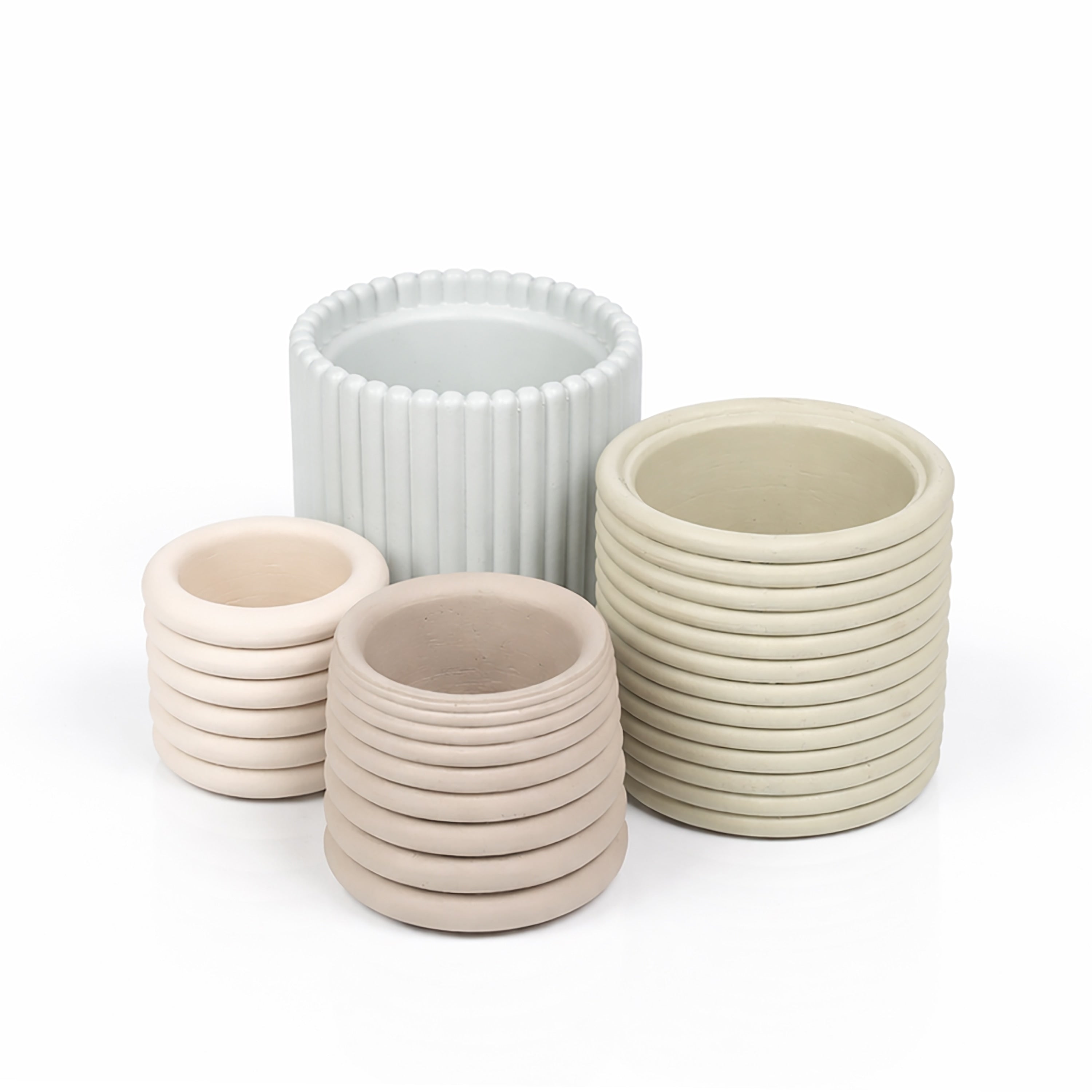 Jonathan Y Silas Modern Minimalist Handmade Concrete Fluted Sculptural Cylinder Planter Set With Drainage Holes Set Of 4