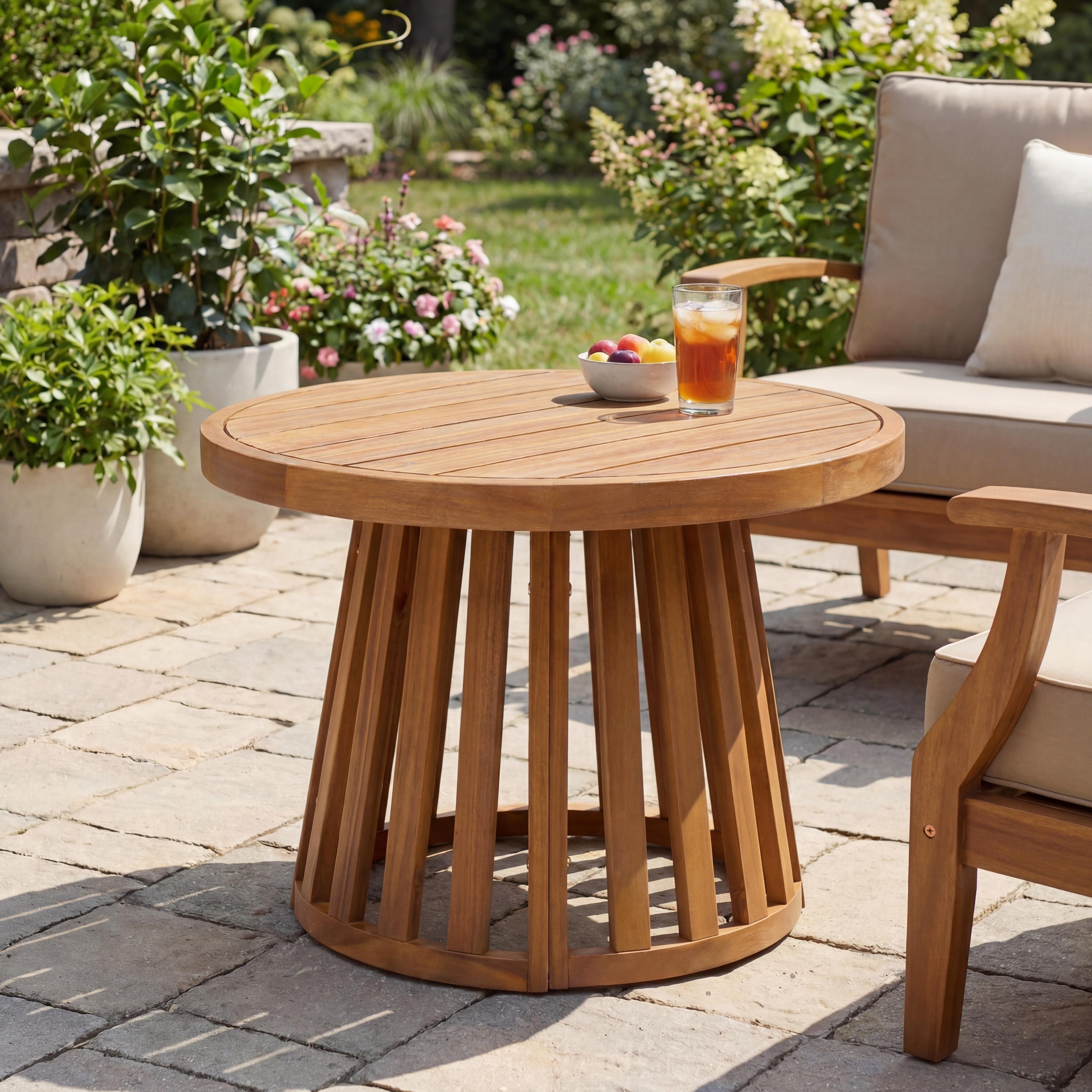 Jonathan Y Solanya 27.5 Modern Coastal Acacia Wood Indoor Outdoor Pedestal Base Round Coffee Table