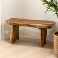 Jonathan Y Stumpy Handcrafted Rustic Minimalist Live Edge Solid Teak Wood Entryway Bench