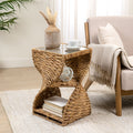 Jonathan Y Suraya 14 Coastal Bohemian Handwoven Water Hyacinth Sculptural Twisted End Table With Glass Top And Storage Shelf
