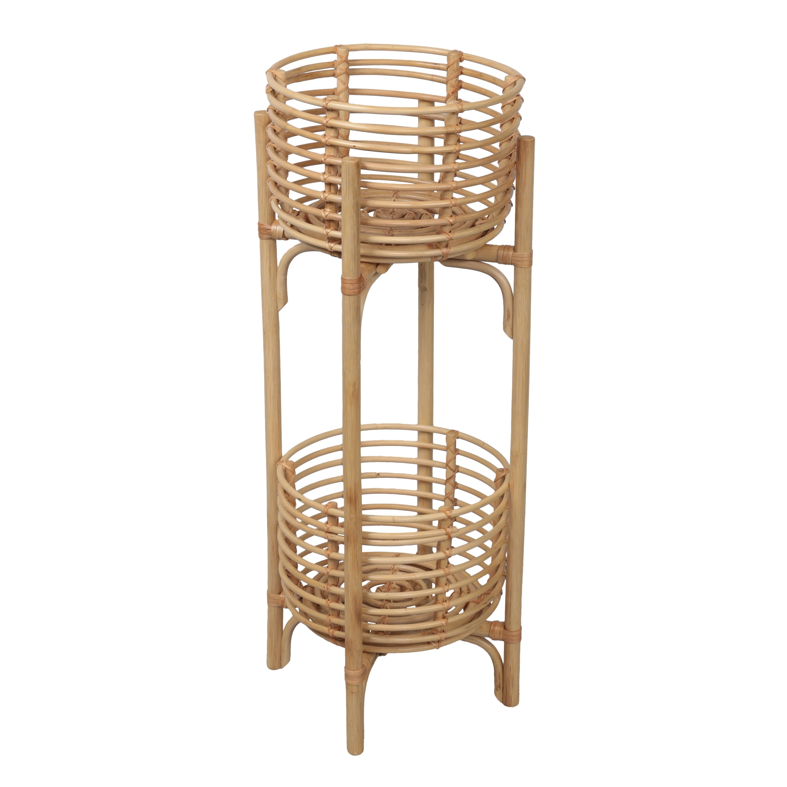 Jonathan Y Zachariah 33.5 Bohemian Minimalist Handmade 2 Tier Rattan Indoor Planter Stand