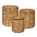 Jonathan Y Zaria 18 Coastal Bohemian Handwoven Water Hyacinth Nesting Round Accent Table Set 3