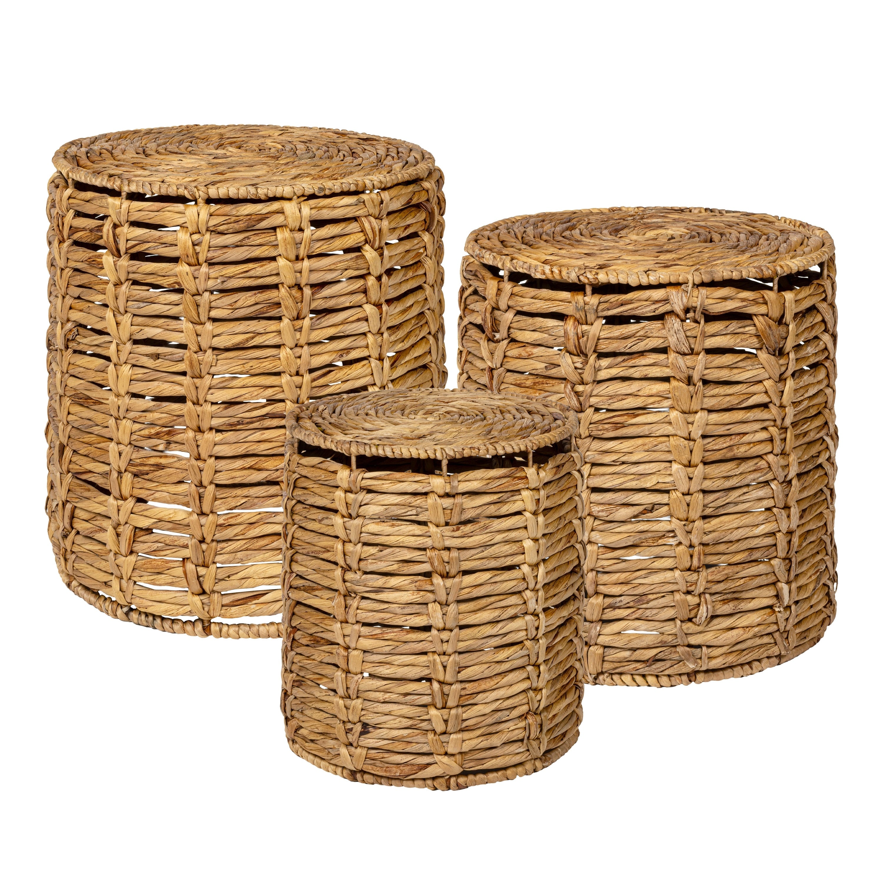 Jonathan Y Zaria 18 Coastal Bohemian Handwoven Water Hyacinth Nesting Round Accent Table Set 3