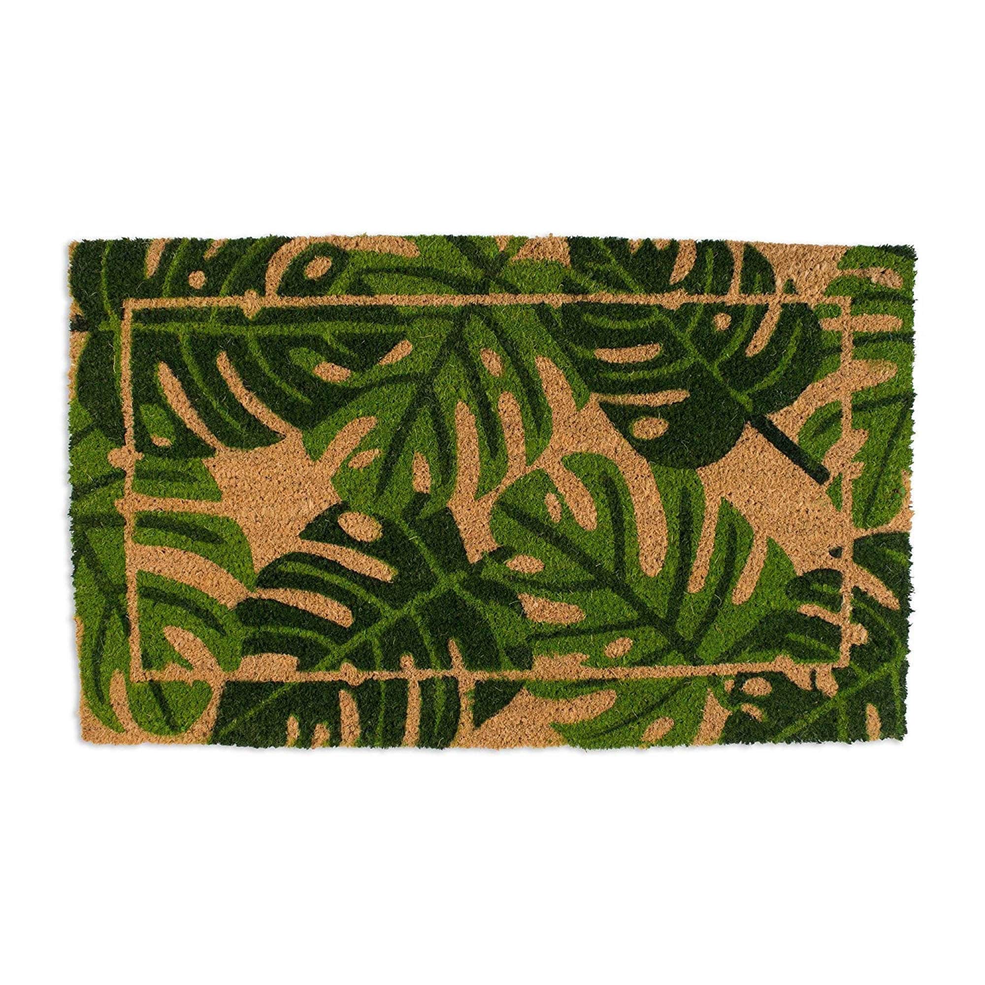 J M Palm Leaves Vinyl Back Coir Doormat 18X30 18X30
