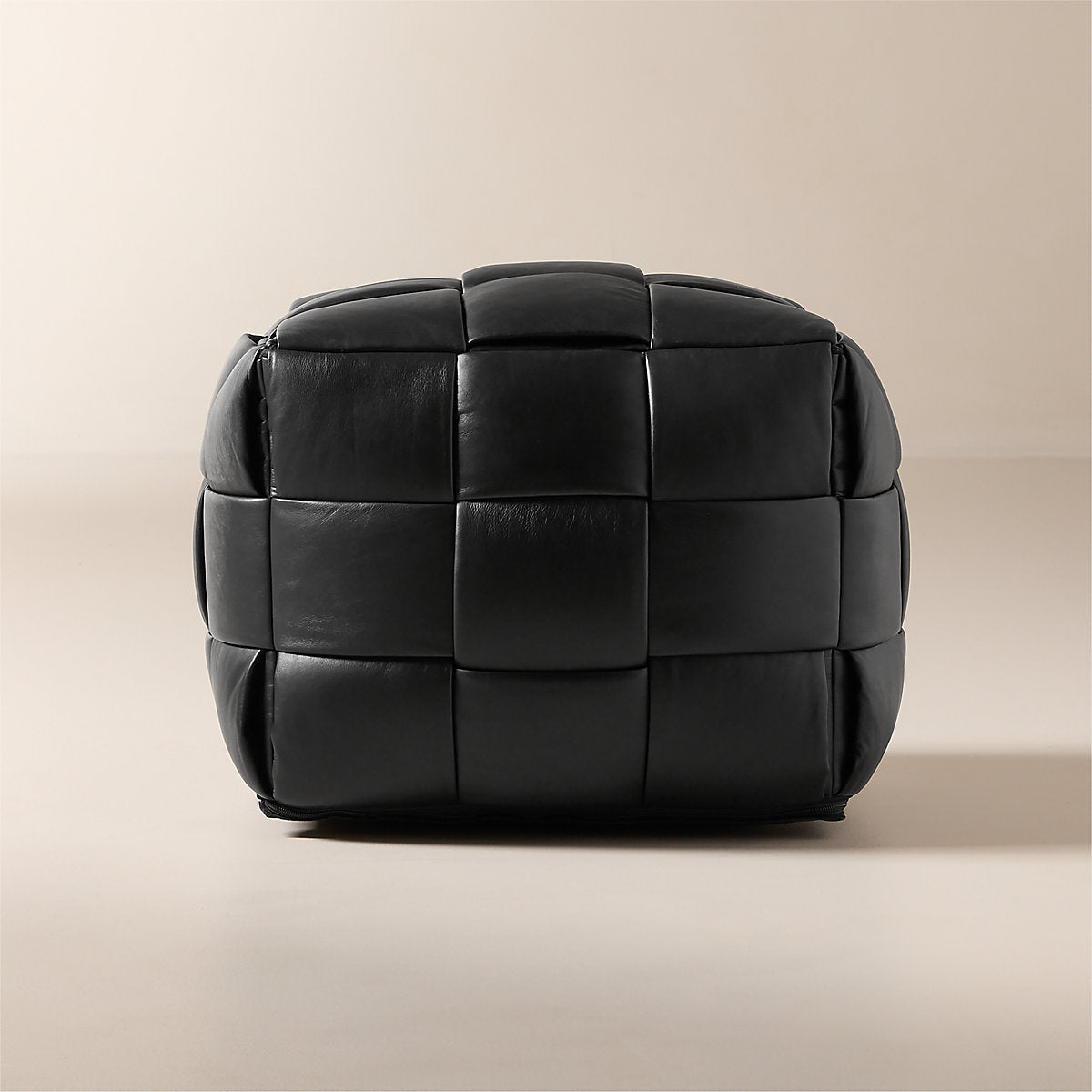 Jabas Black Woven Leather Throw Pillow with Down-Alternative Insert 23inx23in