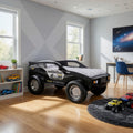 Jacky Kids Twin Bed With Off Road Car Design Led Headlights Black Wood