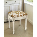 Jacobean Foam Linen Wood Floral Antique White Finish Nail Head Accented Vanity Stool