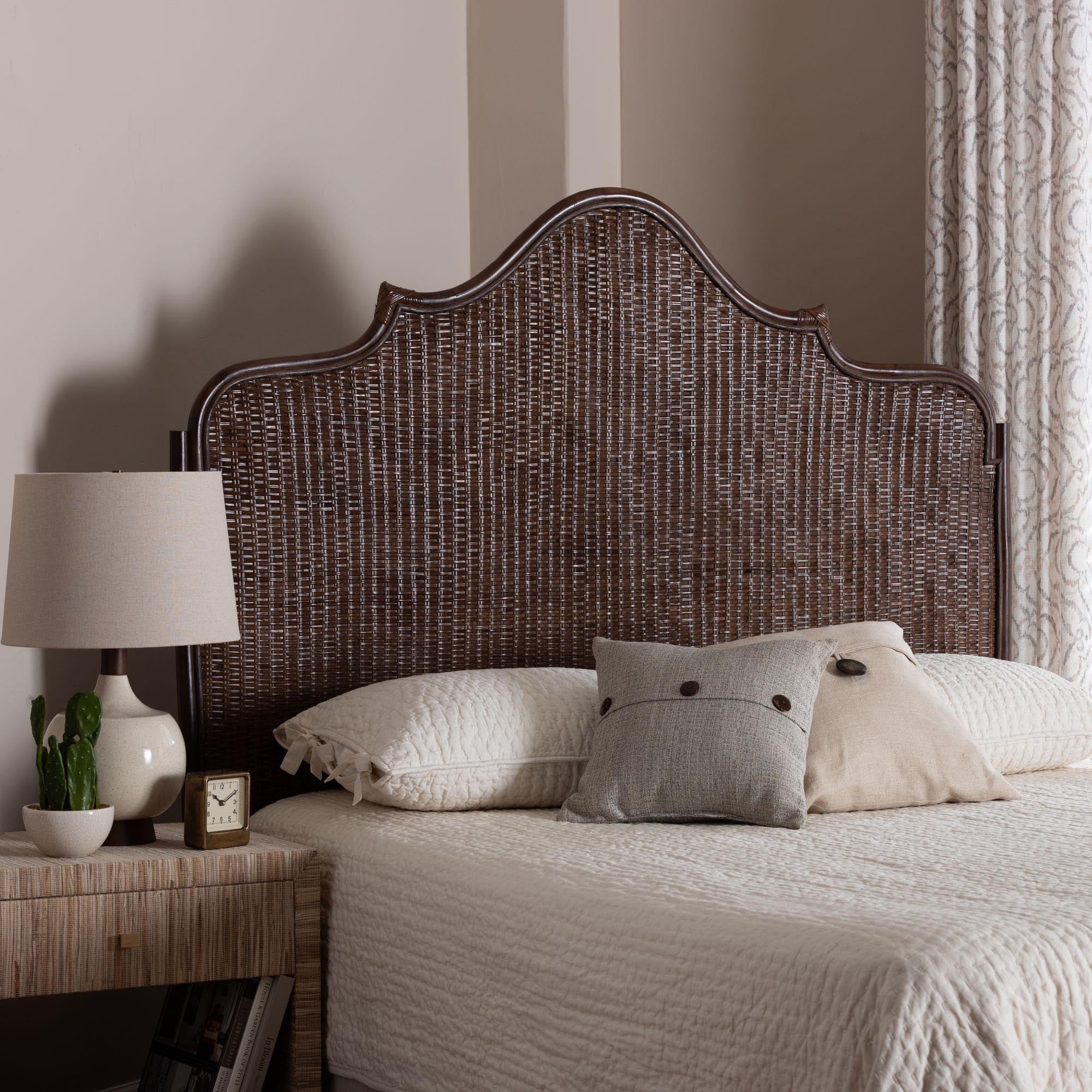 Jaelle Natural Rattan Standalone Headboard Handwoven Wicker Panel Headboard With Arch Top