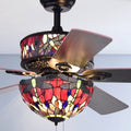 Jalev 6 Light Dragonfly Tiffany 5 Blade 52 Inch Matte Black Ceiling Fan