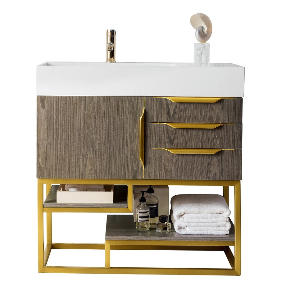 Columbia 36 Single Vanity Ash Gray With Radiant Gold Hardware By James Martin Vanities