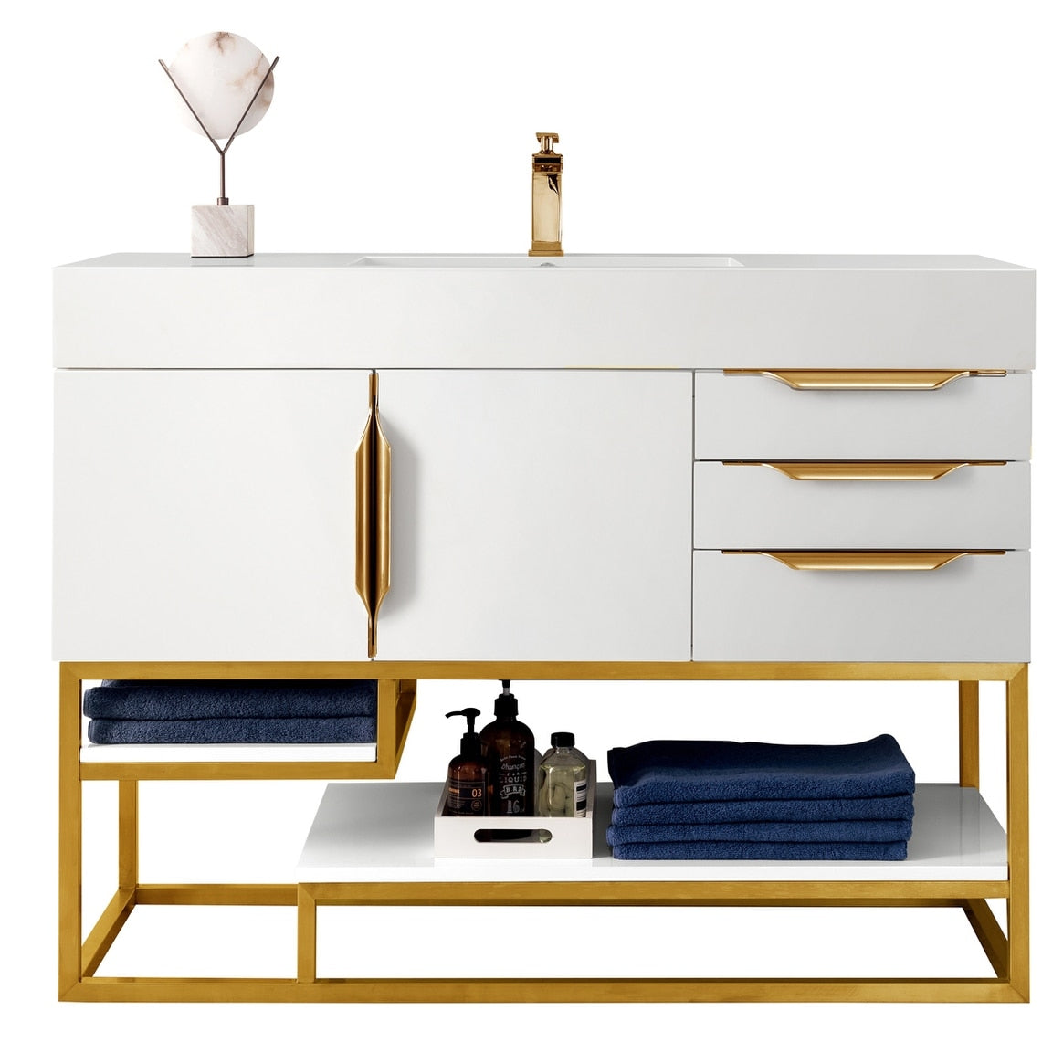 Columbia 48 Single Vanity Glossy White Radiant Gold