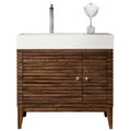 Linear 36 In. Mid Century Walnut Single Vanity With Solid Surface Top