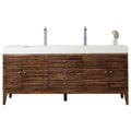 Linear 72 In. Mid Century Walnut Double Vanity With Solid Surface Top