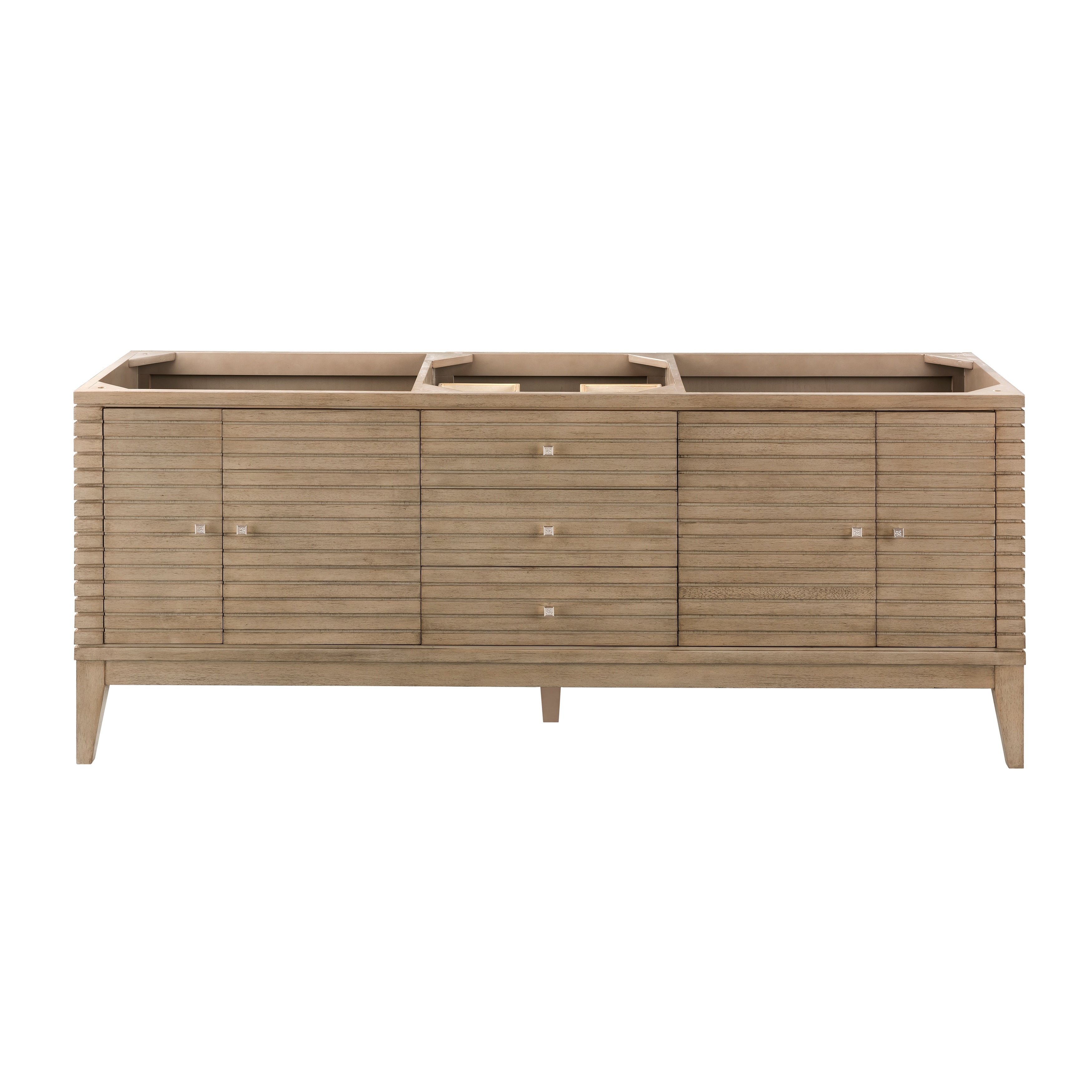 Linear 72 In. Whitewashed Walnut Double Vanity With Solid Surface Top