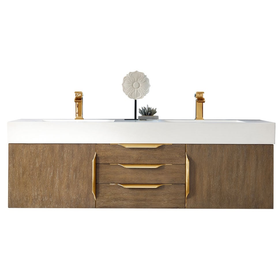 Mercer Island 59 Double Vanity Latte Oak Radiant Gold