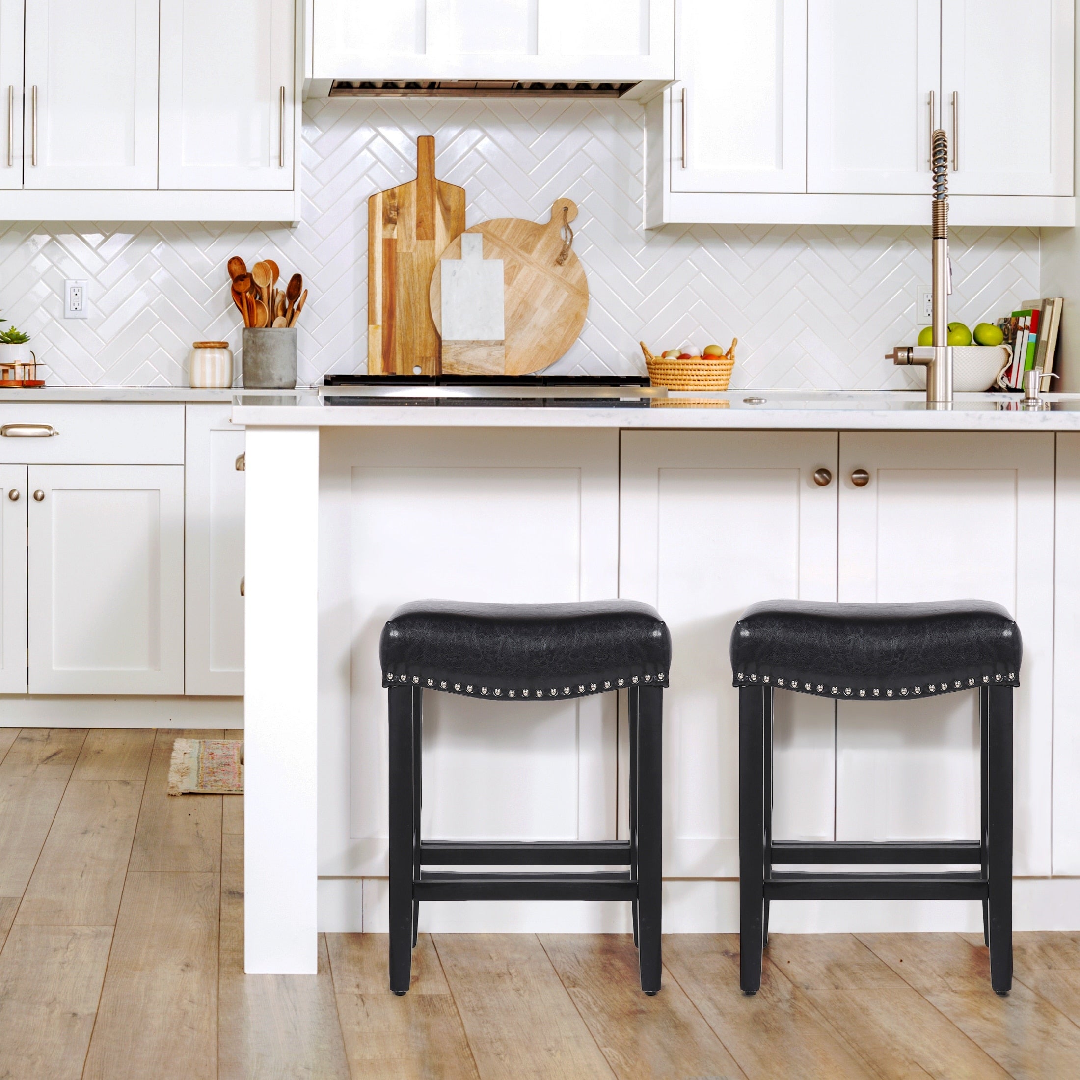Chadwick 24 Inch Saddle Nailhead Fabric Barstool Set Of 2