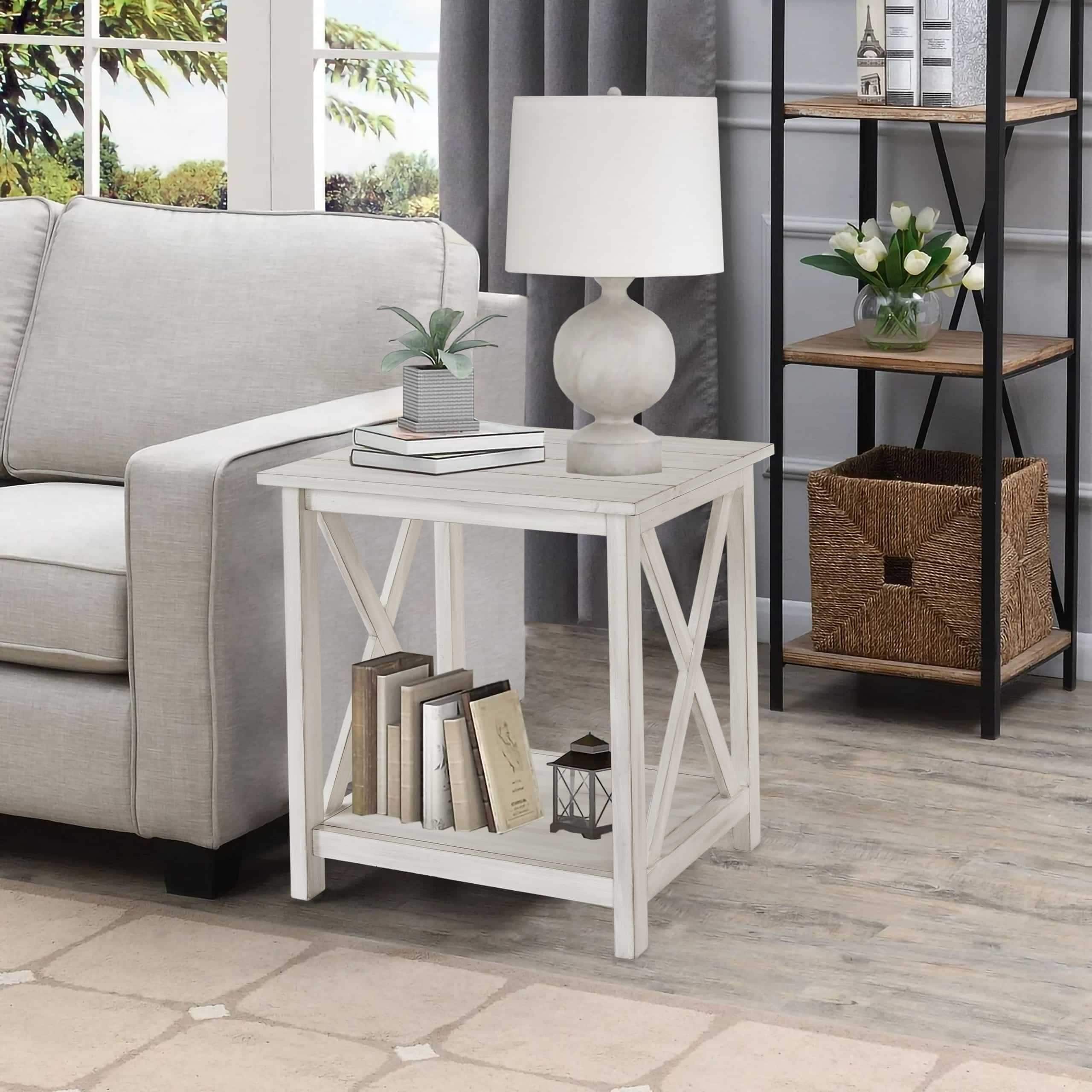 Jamestown Distressed White Wood End Table