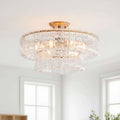 Jamie 5 Light 18 2 Tier Clear Glass Round Flush Mount Brushed Brass