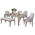 Jamie 6Pc Dining Table Set With 4 Chairs And Bench Silver Light Gray