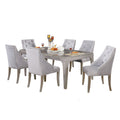 Jamie 7Pc Dining Table Set 6 Button Tufted Fabric Chairs Silver Gray