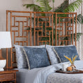 Jamuna Marbled Tortoise Natural Rattan Headboard Handcrafted Coastal Boho Style Bedroom Backdrop