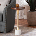 Janaki Drink Table With Marble Base Compact Pedestal Accent Table With Tray Top For Living Room Or Sofa Side