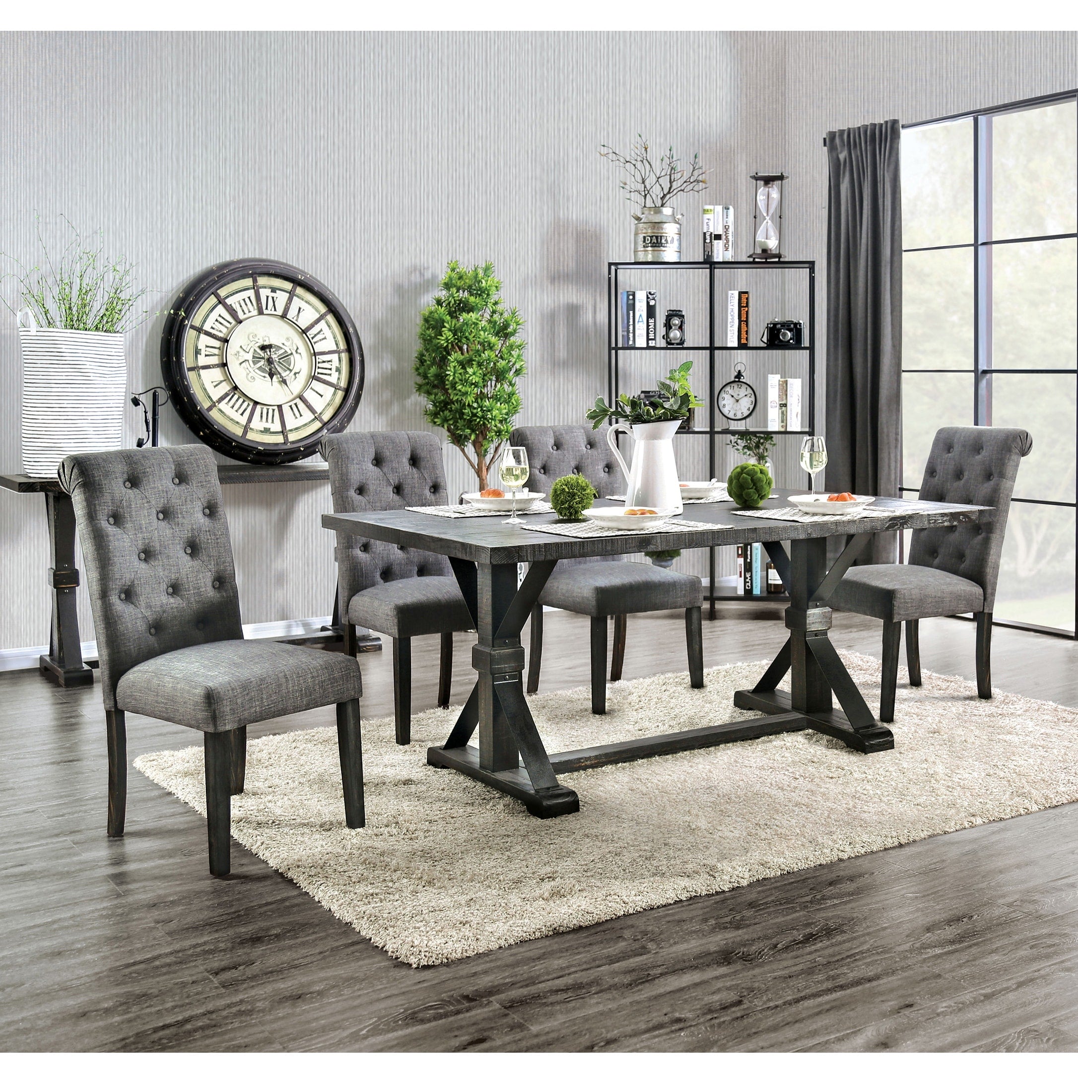 Copper Grove Chalwa 5 Piece Rustic Dining Set With Wood Table And 4 Upholstered Chairs