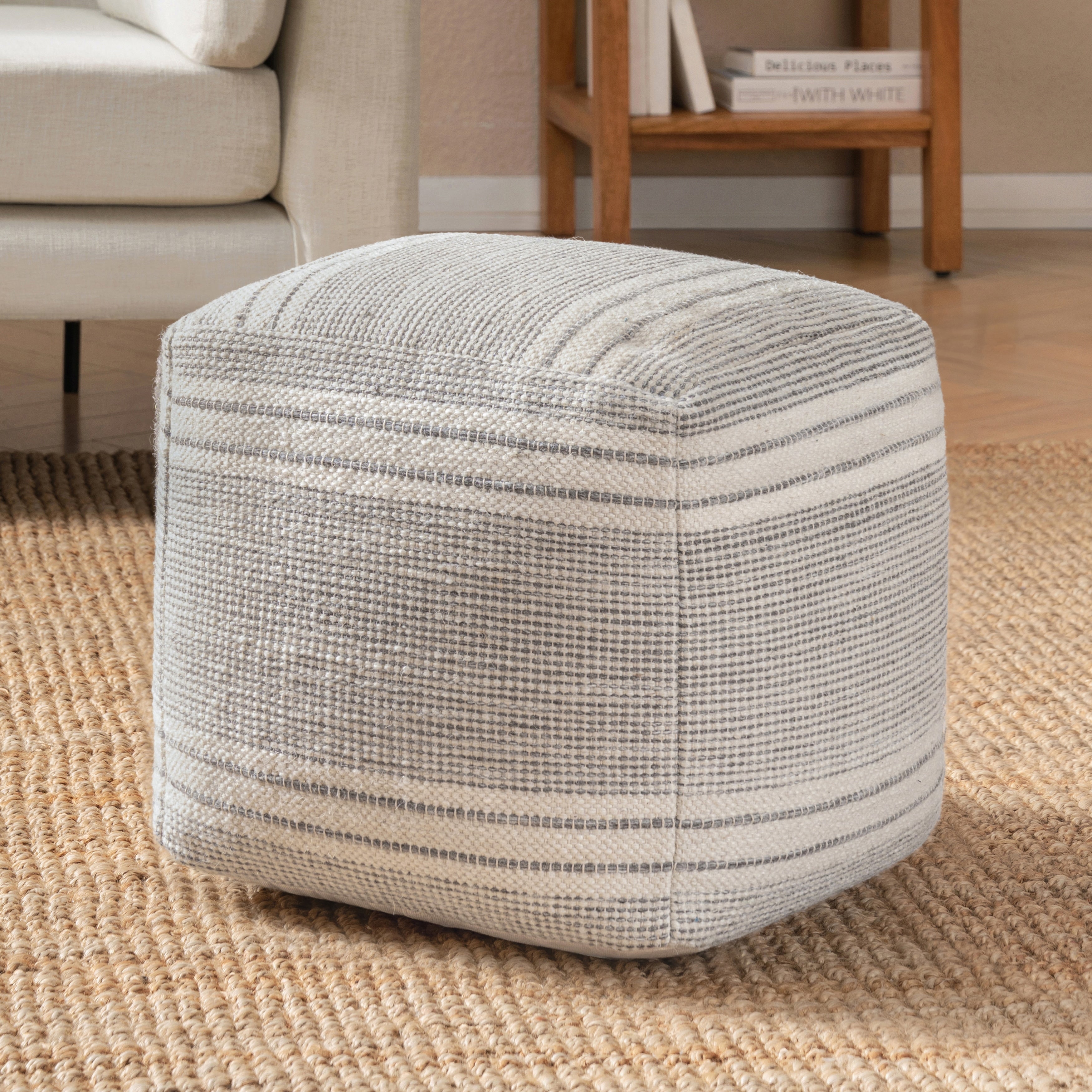 Jani 16 Inch Ottoman Pouf Handcrafted Handmade Ottoman For Seating Footrest Home Decor For Living Room Bedroom