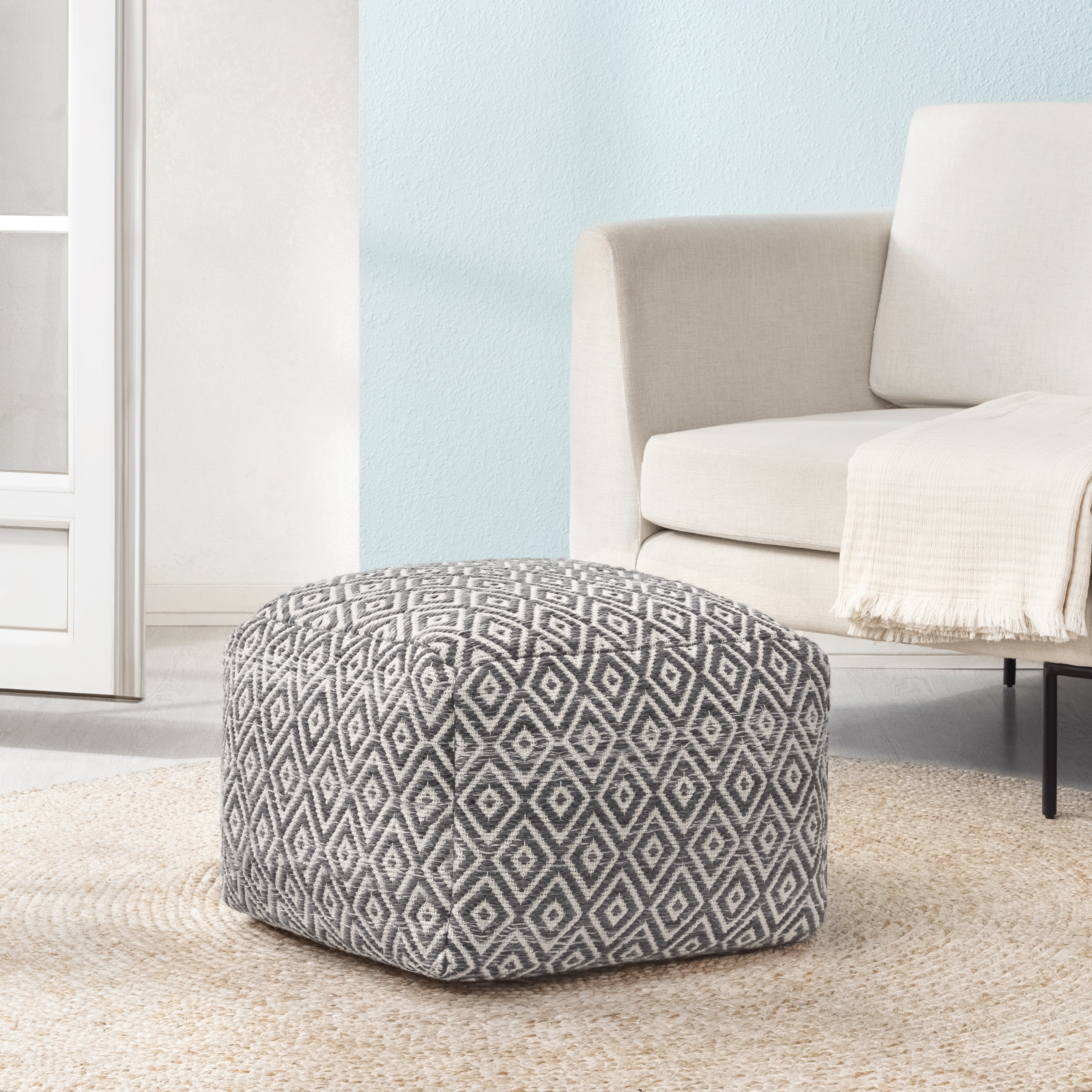 Beige Rhombus 22 Inch Square Pouf