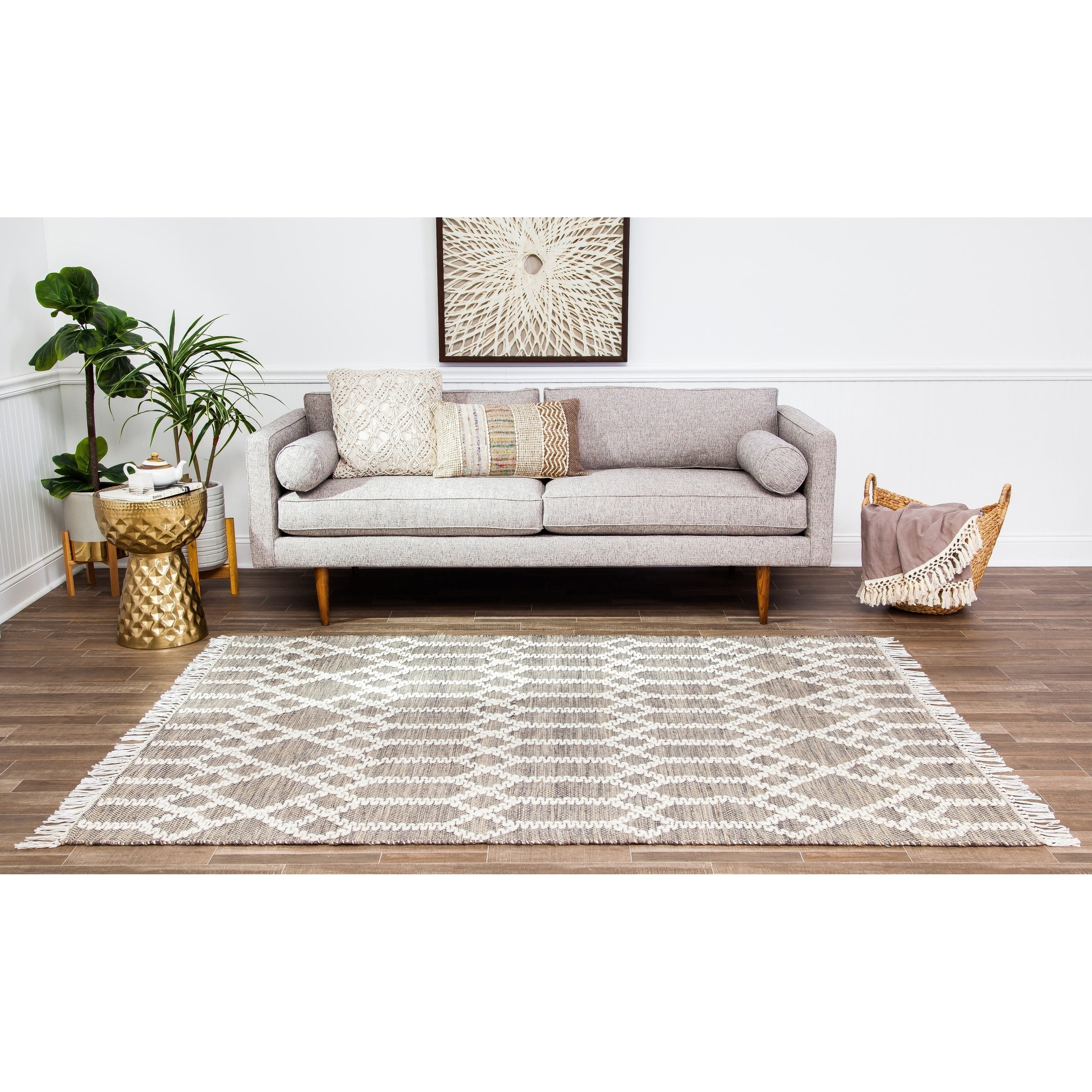 Jani Ann Brown Ivory Geometric Jute And Wool Rug 5 X 7