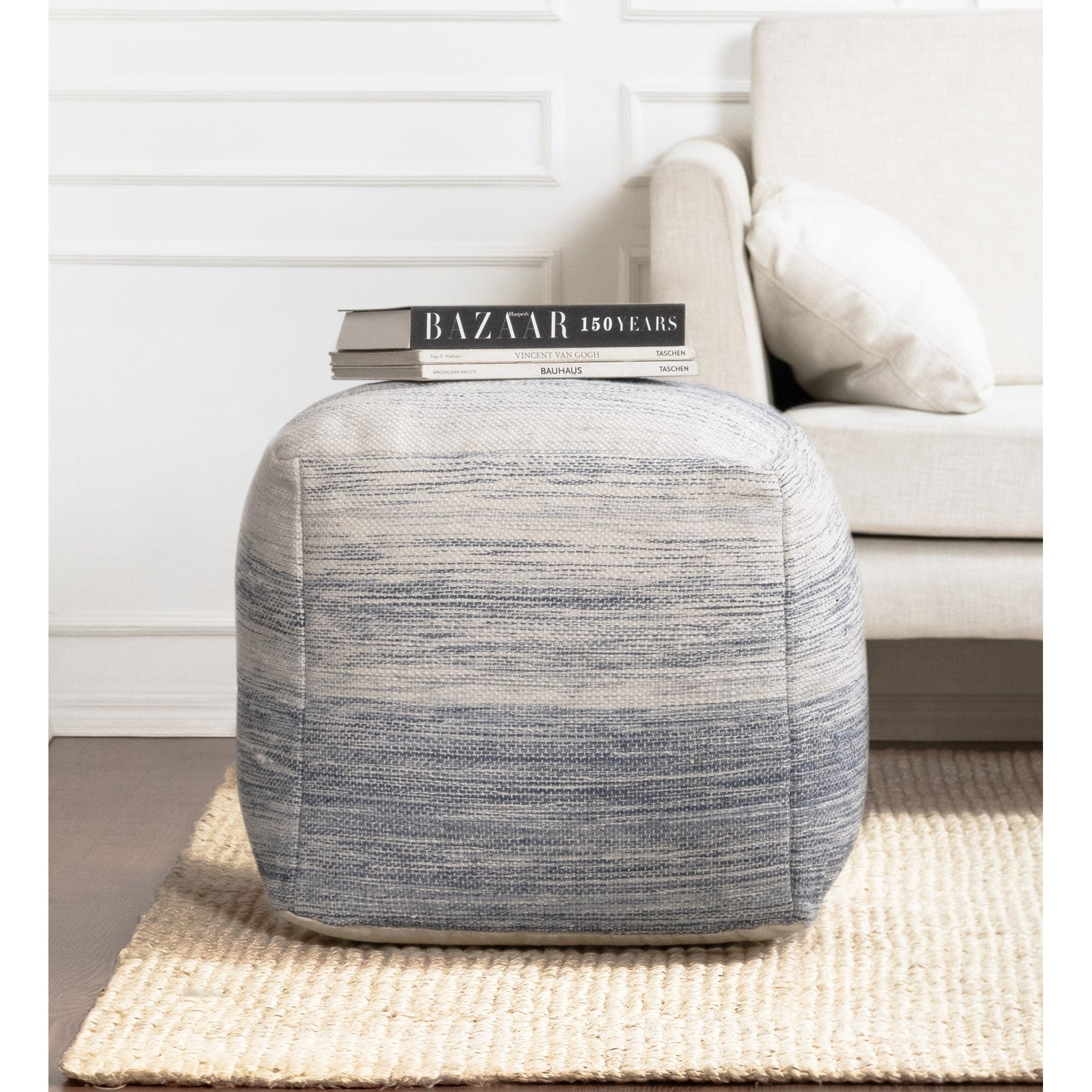 Bar Harbor 20 X 20 X 20 Blue Ivory Pouf