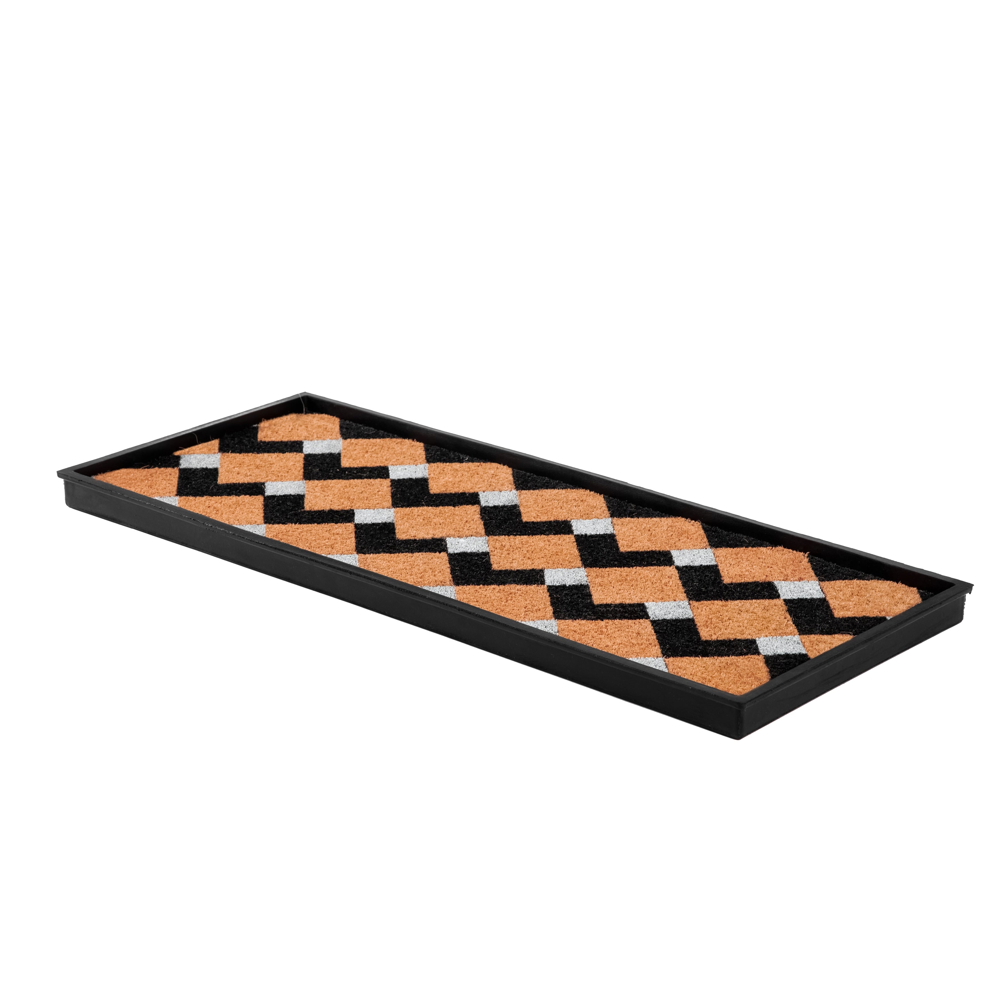Jani Natural Recycled Rubber Boot Tray With Tan Black Chevron Coir Insert
