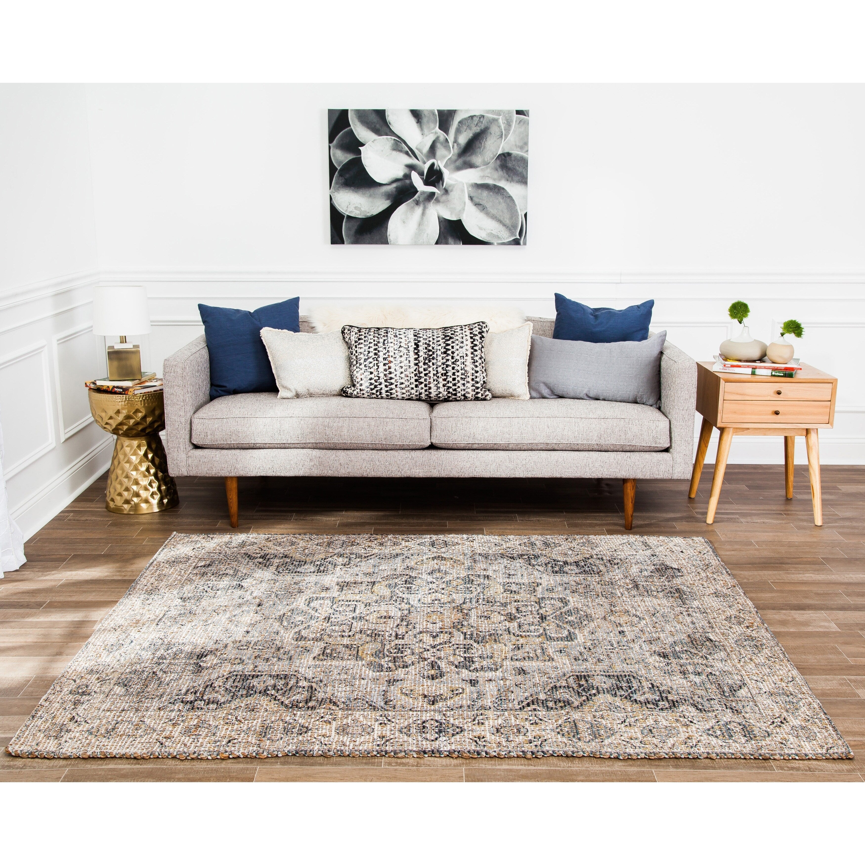 Jani Zora Distressed Grey Jute Blend Rug 76 X 9