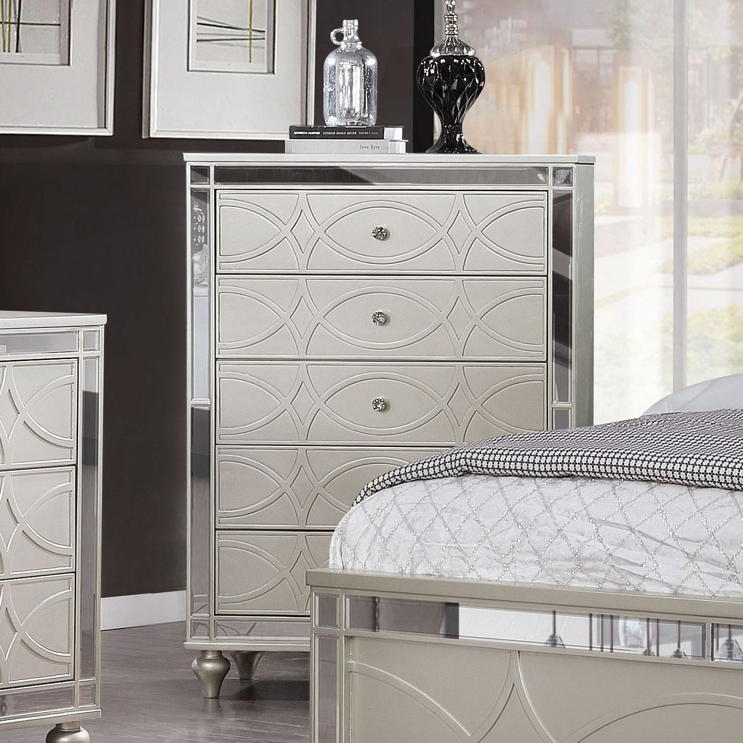 Jardel Transitional Silver 5 Drawer Chest By Foa