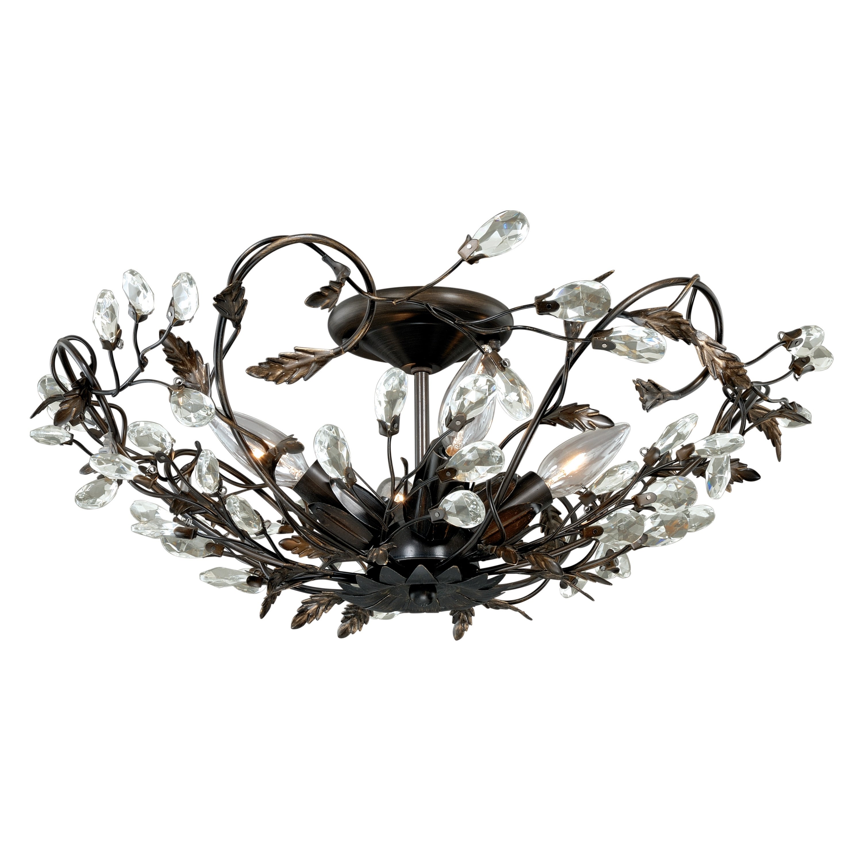 Jardin 19 In W Crystal Bronze Vintage Vine Semi Flush Mount Ceiling Light 19 In W X 8 In H X 19 In D