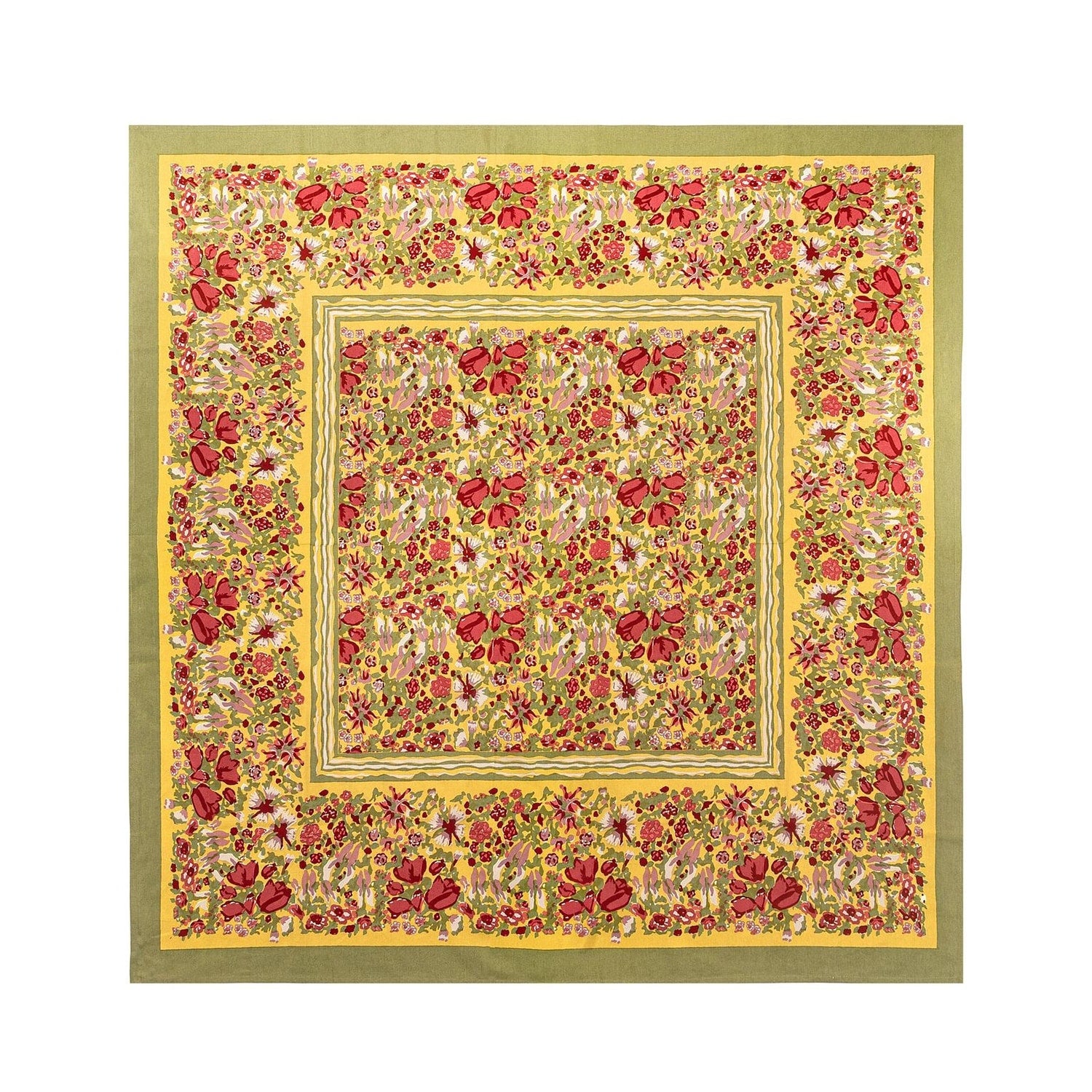 Jardine Red Green Floral Cotton Tablecloth
