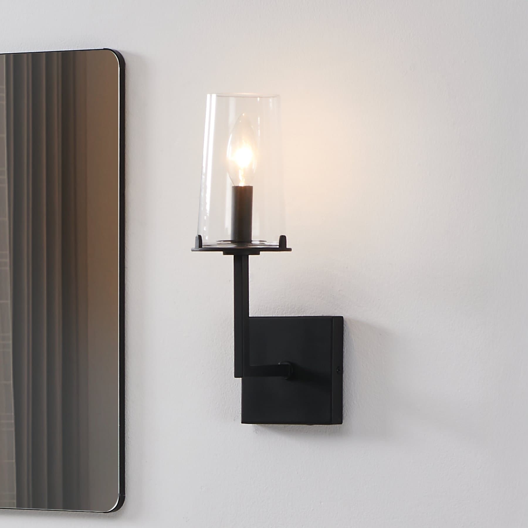 Jared 13 Inch 1 Light Matte Black Vanity Light With Clear Glass Shade